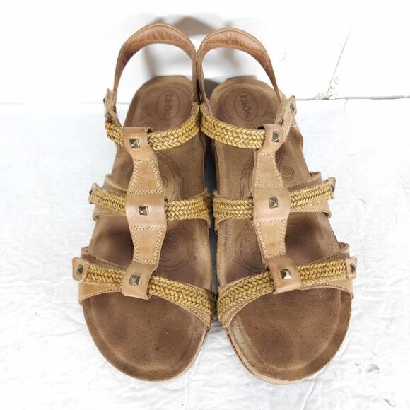 Taos Women’s Eleanor US9-9,5 Camel Leather Banded Wedge Strappy Sandals - Picture 4 of 13